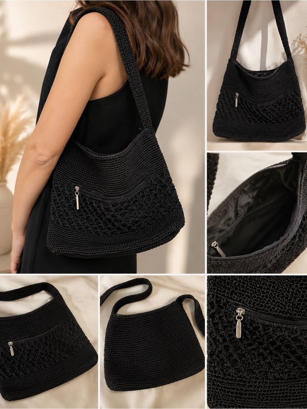 Worthington- Black Crochet Shoulder Bag